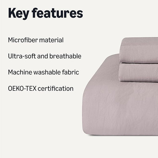 Amazon Basics Brushed Microfiber Comforter Set, Extra Soft with Natural Texture, 3-Piece, King, Purple