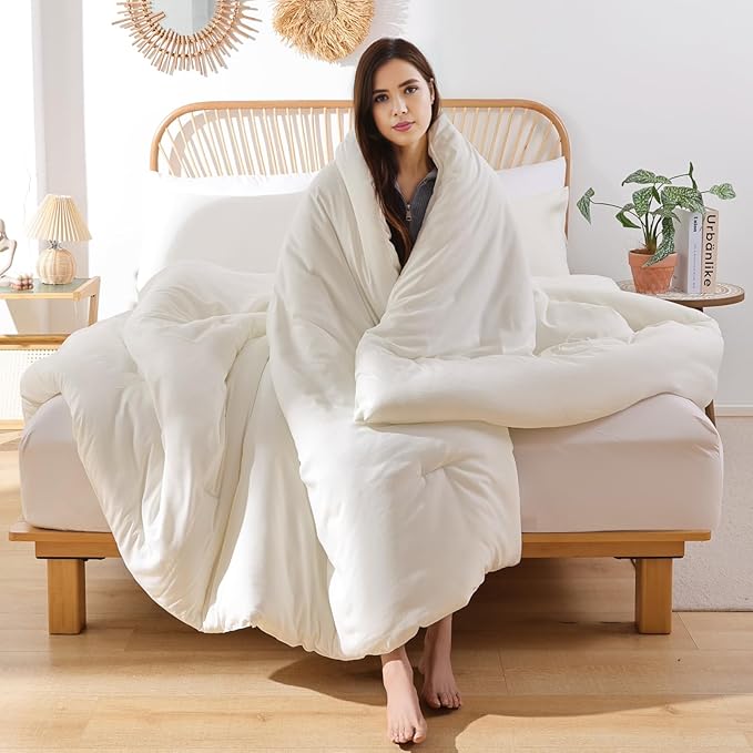 ROSGONIA Oversized King Comforter Ivory, 3pcs(1 Boho Comforter & 2 Pillowcases) Soft Lightweight Oversized King Size Comforter Sets All Season Bedding