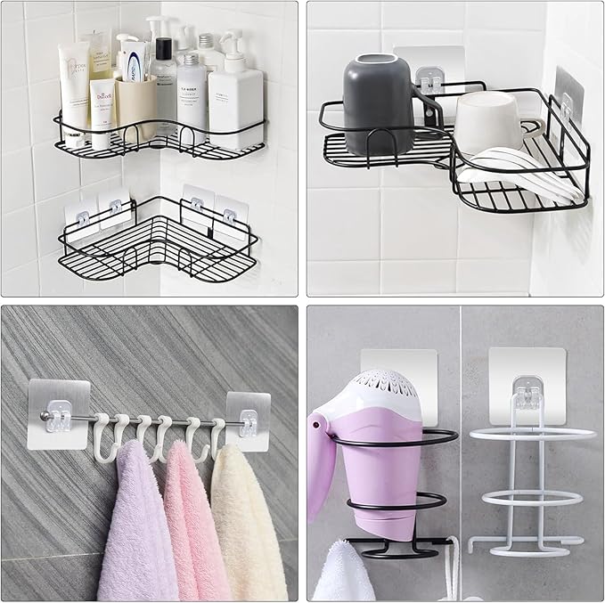 8pcs Shower Caddy Adhesive Replacement,Shower Shelves Adhesive Strip Pad Shower Organizer Sticker Replacement Bathroom Heavy Duty Strong Sticky Wall No Drilling Strong Transparent Adhesive