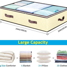 Budding Joy 6 Pack 90L Under bed Storage Containers Organizer Large Capacity Underbed Clothes Storage Bins Organization and Storage Bedroom Foldable Storage Bags with Clear Window Beige