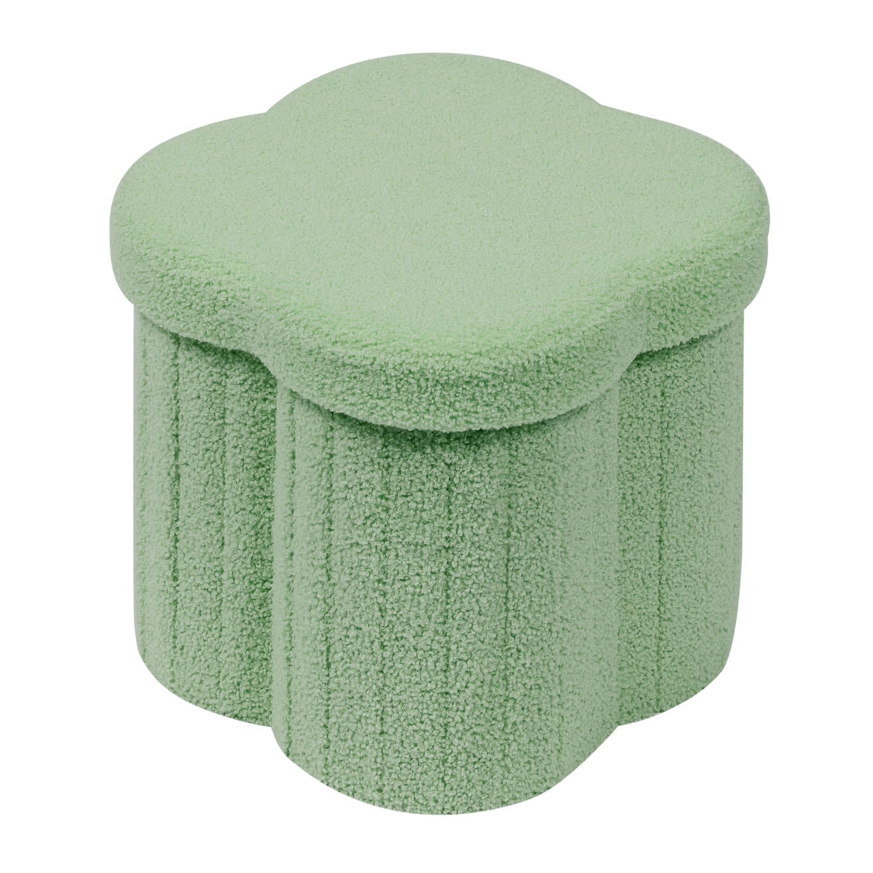 B FSOBEIIALEO Storage Ottoman Cube, Flowers Shaped Ottomans with Storage Foot Stool Footrest for Lving Room, Boucle Ottoman Seat for Dorm Room,Faux Teddy Fur,White 12.6"x12.6"x12.6" Dormly