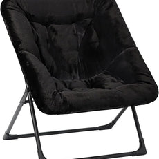 Comfy Saucer Chair for Adults, Soft Faux Fur Bedroom Chair, Accent Dorm Chairs, Flexible Living Room Reading Chairs, Oversized Folding Lounge Seat for Teens, X-Large, Black
