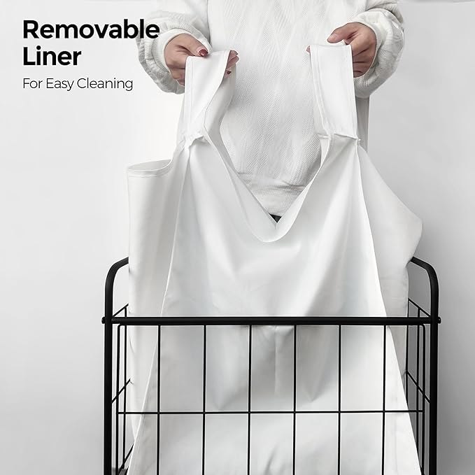 Laundry Hamper with Wheels, 90L Laundry Basket with Handle, Laundry Sorter with Removable Liner Bag