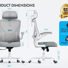 Ergonomic Office Chair: White Computer Desk Chair Comfy Gaming Chair for Adults - Office Chair with Lumbar Support & Headrest - Executive Office Rolling Chairs for Home Work (Grey)