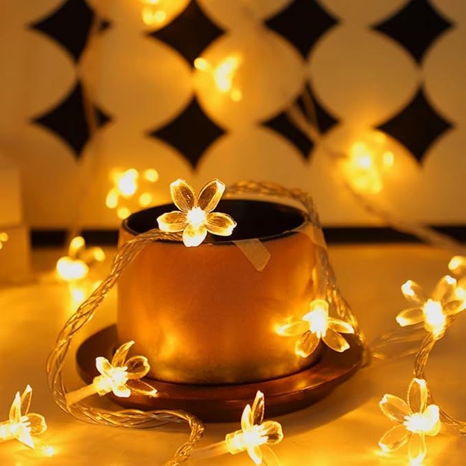 Fairy Flower String Lights Battery USB Operated, 10ft 30 LED Decorative Cute Cherry Blossom Floral Lamp for Bedroom, Christmas, Parties, Wedding, Centerpiece, Dorm Indoor Decoration (Warm White)