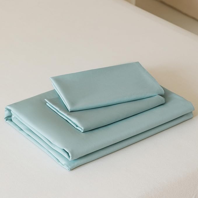 HeimenAogo Egyptian Cotton Duvet Cover King Size Sateen Weave, Silky Soft and Breathable Bedding Set with Zipper Closure, Long Staple Cotton Bed Linen Skylight Blue 3Pcs (104"×90")
