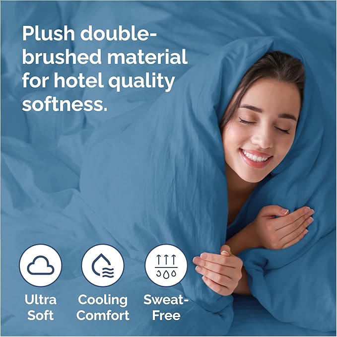 Duvet Cover King Size Set - Extra Soft King Size Duvet Cover 104 x 90 with 2 Pillow Shams - Hotel Quality and Fade Free w/Zipper Closures & Ties - Bedding and Bed Linens Set (Denim Blue)