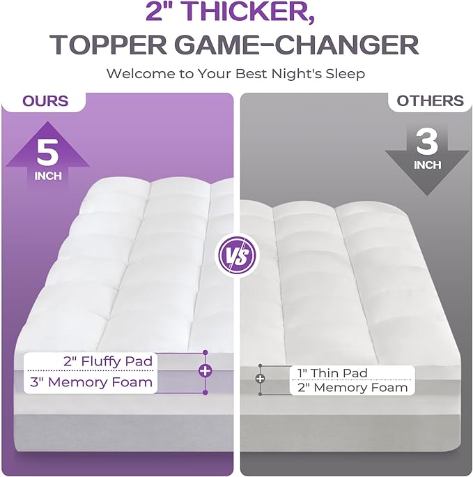 SINWEEK Dual Layer 5 Inch Memory Foam Mattress Topper Twin Size, 3 Inch Gel Memory Foam Plus 2 Inch 1450 GSM Down Alternative Quilted Pillow Top Mattress Pad Cover, White