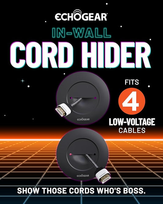 ECHOGEAR TV Cord Hider for Wall Mounted TV - Cable Management Kit Hides TV Wires - Includes 2 Pass Throughs, Locking Brackets, and Hole Saw Drill Attachment (Black)