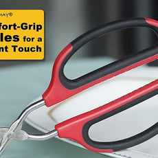 Stainless Steel Kitchen Scissor Tongs Set for Cooking, Grilling & Serving, 3-Piece with Red Handle (10/12/16 Inch)