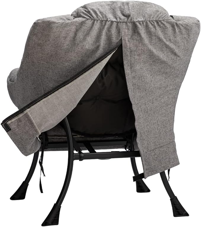 HollyHOME Lazy Chair with Armrest and Side Pocket, Comfy Accent Lounge Chair,Leisure Sofa Armchair for Living Room, Bedroom, Dorm, or Small Spaces, Oversized Reading Sofa Chair,Cotton-Linen Grey