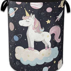Cute Unicorn Laundry Basket,Foldable Oxford Cloth Planet Laundry Hamper with Handles, 20.8
