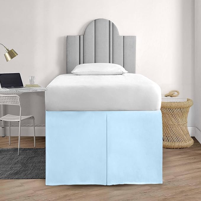 600TC -Dorm Bed Skirt - Split Corner Tailored Dorm Sized Bed Skirt - Dorm Room Essentials - Dorm Bed Skirt 100% Egyptian Cotton - Dorm Décor Bed Skirt Twin XL - 44" Drop (Light Blue, Solid)