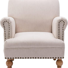 chairus Linen Accent Chair for Living Room Upholstered Mid Century Modern Single Sofa Chair with Solid Wood Legs Comfy Reading Chair Armchair for Bedroom/Office Room/Recption/Lounge, Cream