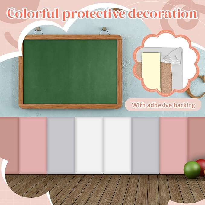 12 Pack Wall Padding for Playroom Peel and Stick Headboard 15.75" x 7.87" x 1.18" 3D Anti Collision Upholstered Wall Panels Self Adhesive Headboard Panel for Protection (Pink Colors)