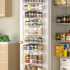 Moforoco White Narrow 9-Tier Over The Door Pantry Organizer, Pantry Organization and Storage, Metal Hanging Basket Wall Spice Rack Seasoning Shelves, 12.2