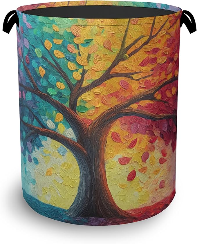 Tree of Life Laundry Basket,Oxford Cloth Laundry Hamper with Handle Foldable Portable Clothes Storage Basket for Bathroom Bedroom Dorm Room 16" x 20.8"