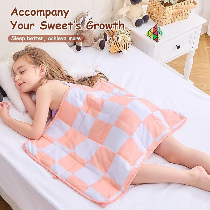 yescool Pink Checkered Weighted Lap Pad 2 Pounds Cooling Weighted Lap Blanket, Plaid Small Weighted Blanket, Weighted Throw Blankets Gift for Travel Indoor Outdoor, 20"x30"