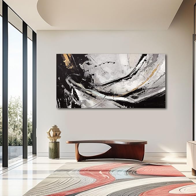 XIANSHOU Abstract Canvas Wall Art Gold Decoration Black Art for Living Room Bedroom Kitchen Home Wall Decor 29x58 Inch