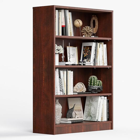 Farini 4 Shelf boockase Display Bookcase Freestanding Wooden Bookshelves for Home Office Living Room,48 Inch Height，Cherry