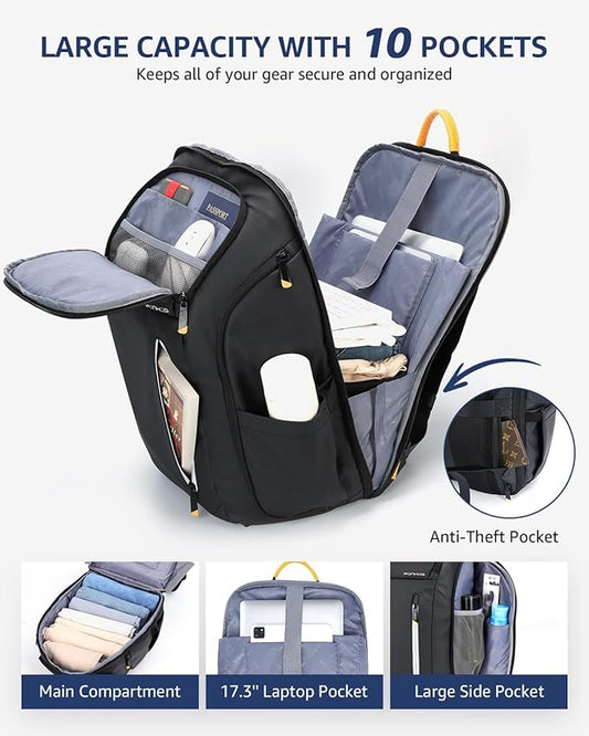 17 Inch Laptop Backpack for Men, Business Travel Anti-Theft Backpack with USB Charging Port, Water Resistant Computer Bag Carry On Flight Approved for Work College Weekender, Black