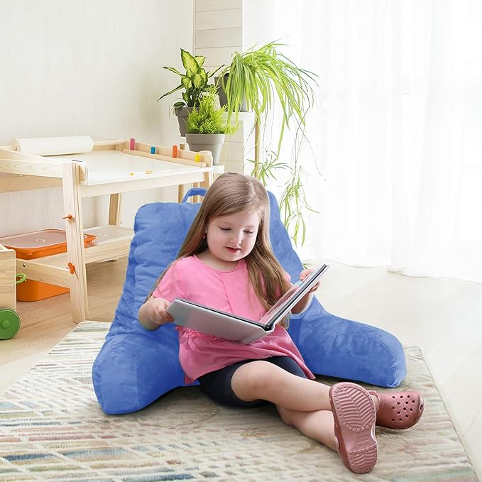 Nestl Reading Pillow with Shredded Memory Foam, Designed for Sitting Up in Bed and Couch, Back and Arms Adjustable Support for Adult & Teens Backrest Pillows for Reading, with Washable Cover Calm Blue