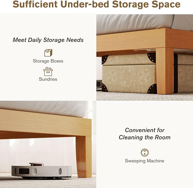 Sweetcrispy Solid Wood Bed Frame, Twin Size Bed Base with Wood Slat Support, Sturdy, Stylish & Noise-Free Design, No Box Spring Needed, Easy Assembly, 12 in Natural Pine