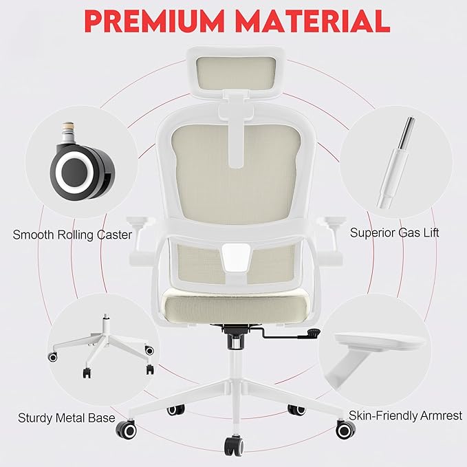 Ergonomic Office Chair - 400LB Comfy Desk Chairs with Adjustable Headrest and Lumbar Back Support, Mesh Computer Chairs with Wheels and Arms for Home Office, Study