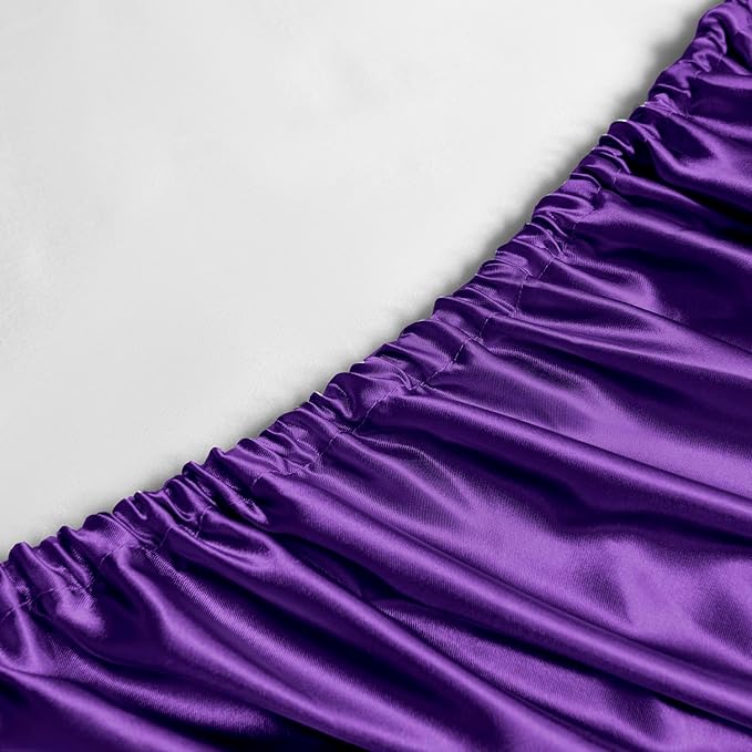 Satin Sheets King Size - 6 Pieces Luxury Silky Soft Bed Sheets, Wrinkle-Free Dark Purple Satin Silk Sheet Set with 1 Deep Pocket Fitted Sheet, 1 Flat Sheet, 4 Pillow Cases