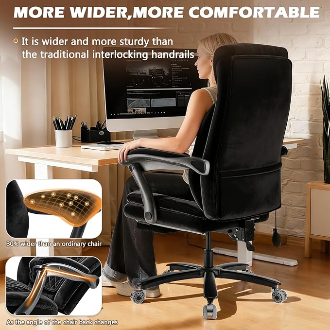 600LBS Reclining Heavy Duty Office Chair with 5D Flip Arms, Big and Tall Office Chair with Pocket Spring Cushion, Large High Back with Adjustable Lumbar Support,Dual Rubber Wheel