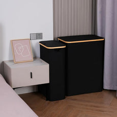 efluky Slim Laundry Basket with Lid, Narrow Laundry Hamper with Removable Bag, Skinny Dirty Clothes Basket with Bamboo Handles for Bathroom, Bedroom & Laundry Room, 75L Black