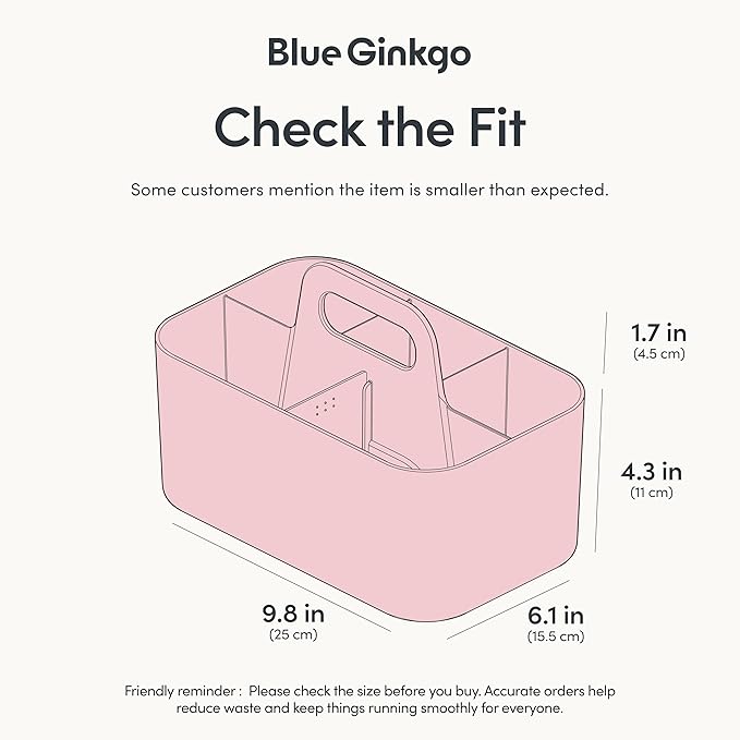BLUE GINKGO Stackable Organizer Caddy – Korean-Made Portable Tote for Bathroom, Office, Crafts, or School Supplies (Rectangle, Pink)
