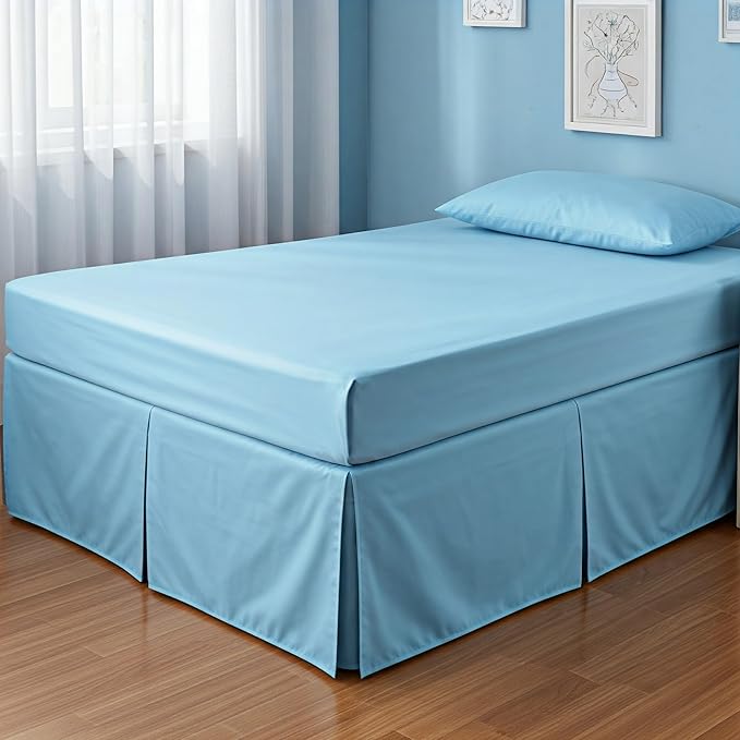 600TC -Dorm Bed Skirt - Split Corner Tailored Dorm Sized Bed Skirt - Dorm Room Essentials - Dorm Bed Skirt 100% Egyptian Cotton - Dorm Décor Bed Skirt Twin XL - 40" Drop (French Blue, Solid)