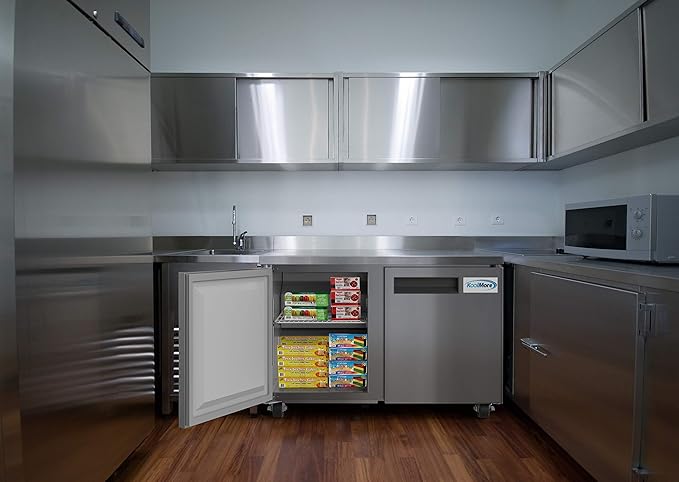 KoolMore 48" Stainless Steel 2 Door Worktop Commercial Freezer with 3 1/2 Backsplash - 12 cu.ft