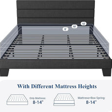 Allewie King Bed Frame Platform Bed with Fabric Upholstered Headboard and Wooden Slats Support, Fully Upholstered Mattress Foundation/No Box Spring Needed/Easy Assembly, Dark Grey