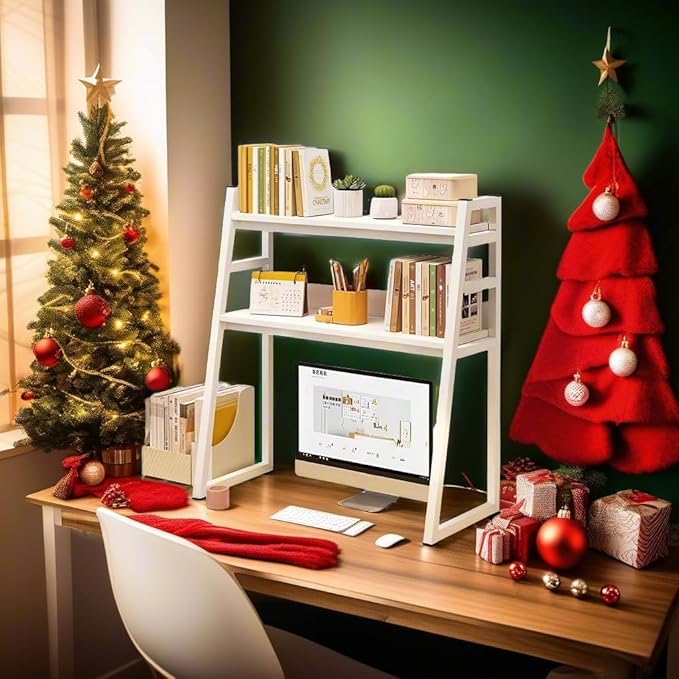 2-Tier Desktop Bookshelf, Wood Hutch Shelf Organizer, 29.9 x 12.6 x 35.4 inches, Study Room Storage Rack (Black, 30 * 12 * 35in)