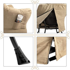 HollyHOME Lazy Chair with Foldable Ottoman, Accent Comfy Lounge Armchair and Folding Footrest Stool, Leisure Sofa Reading Chair and Footstool for Living Room, Bedroom, Dorm,Cotton-Linen Tan