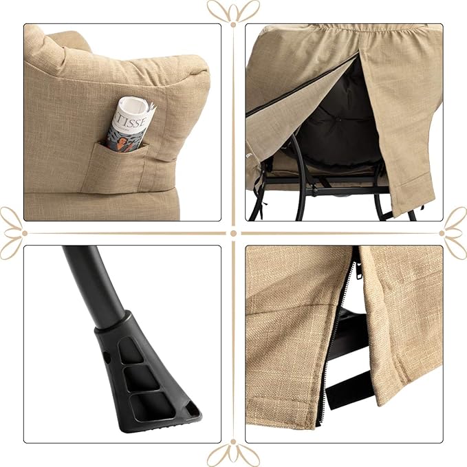 HollyHOME Lazy Chair with Armrest and Side Pocket, Comfy Accent Lounge Chair,Leisure Sofa Armchair for Living Room, Bedroom, Dorm, or Small Spaces, Oversized Reading Sofa Chair,Cotton-Linen Tan