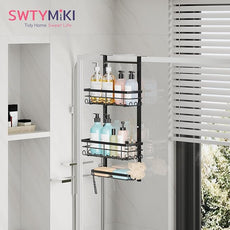 SWTYMIKI Over The Door Shower Caddy - 3 Tier Rustproof Hanging Shower Organizer with Adjustable Shelves, 28 Hooks & Soap Holder, Hanging Shower Rack Storage for Bathroom Accessories, Black