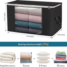 Budding Joy 90 L Large Storage Bags, 10 Pack Clothes Storage Bins Foldable Closet Organizers Storage Containers with Reinforced Handle for Clothing, Blanket, Comforters, Bed Sheets, Pillows (Black)