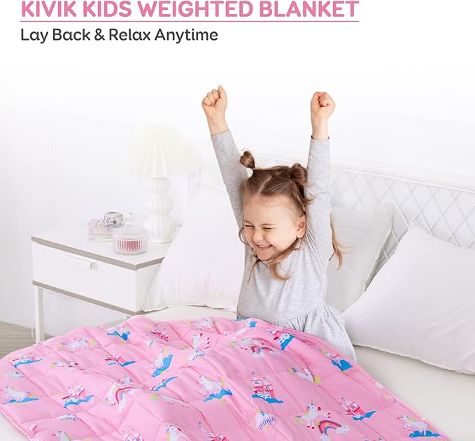 Kivik 5lbs Weighted Blanket, Breathable Small Heavy Throw Blankets, Sleeping & Calming for Bed Couch Home School, Machine Washable, Cooling Soft Microfiber, 36x48 Inches, Pink Unicorn