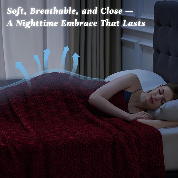 Knitted Weighted Blanket for Adult, Chunky Knit Weighted Throw for Sleep 60"*80" 20lbs, Cooling Breathable Machine Washable Heavy Blanket for Room Decor (Red, Queen)