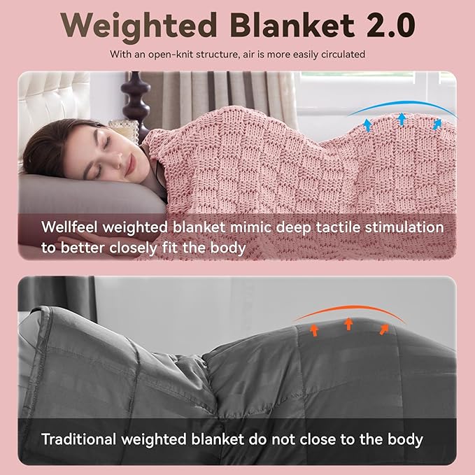 Knitted Weighted Blanket Adults, No Beads Heavy Blanket 40” x 60'' 7lbs, Breathable Chunky Knit Blanket, Cooling Weighted Blanket for Hot Sleepers, Christmas Home Decor (HoneyPink)