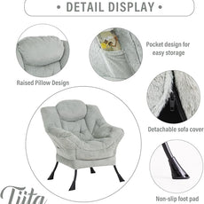 Tiita Lazy Chair with Ottoman, Modern Large Accent Lounge Armchair, Comfy Leisure Sofa Reading Chair with Footrest for Bedroom, Living Room, Dorm Rooms, Garden and Courtyard, Plush Green