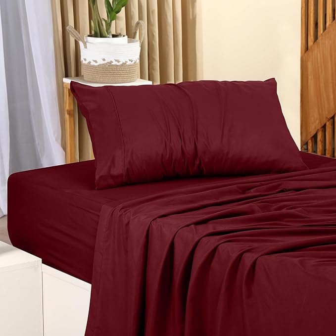 Utopia Bedding Twin Sheet Set – 3 Piece Bed Sheets for Twin Size Bed, Soft and Breathable Microfiber, Includes 1 Fitted Sheet, 1 Flat Sheet and 1 Pillowcase (Burgundy)