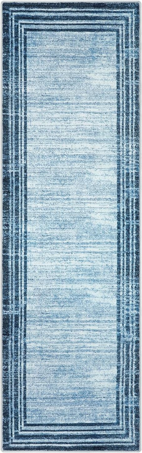 Lahome Abstract Runner Rug,2.5x8 Hallway Runner Rug Non-Slip Washable Blue Kitchen Runner Rugs,Low-Pile Soft Bedroom Runner Minimalist Solid Indoor Carpet Runners for Entryway Bathroom Laundry Room