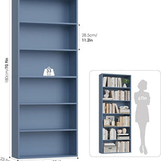 FOTOSOK 6-Tier Open Bookcase and Bookshelf, Freestanding Display Storage Shelves Tall Bookcase for Bedroom, Living Room and Office, Blue
