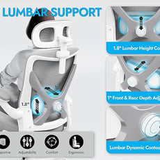 Ergonomic Office Chair - Computer Desk Chairs Comfy, Mesh High-Back Gaming Chair with Adjustable Lumbar Support, Executive Task Chair for Adults, Comfortable for Long Hours (Grey Silver)