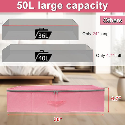punemi Under Bed Storage Containers, Pink Underbed Storage With Rigid Side/Bottom Support, Closet Organizers And Storage Bins, Blankets Clothes Comforters Storage Bag, Dorm Room Essentials For Girls
