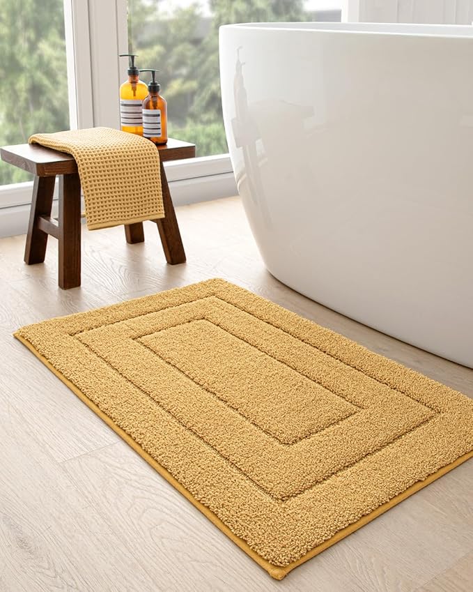 DEXI Bathroom Rug 36x24, Non Slip Washable Bath Mat for Shower Floor, Absorbent Soft Bathmat with Rubber Backing, Quick Dry Microfiber Carpet, Yellow